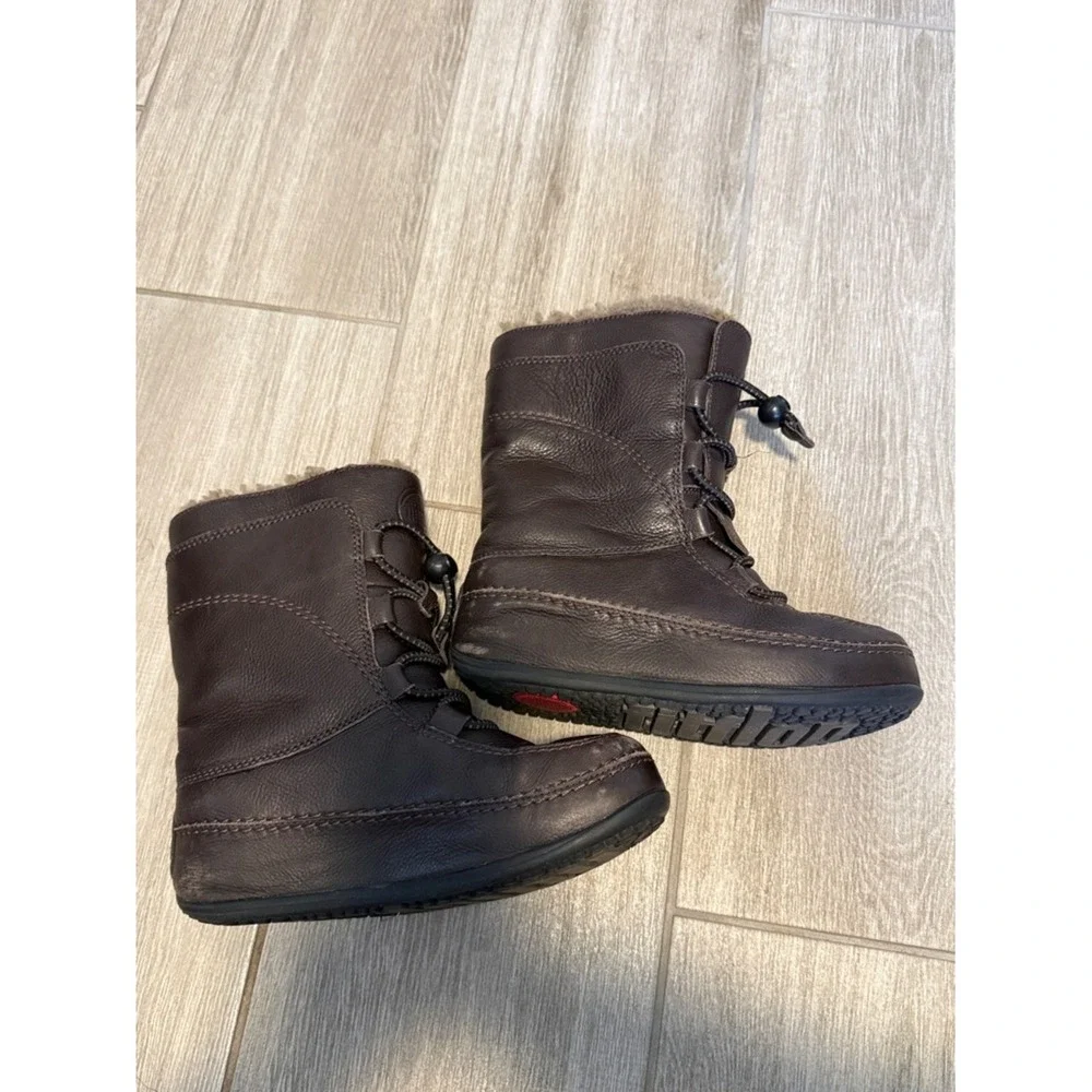 FitFlop Mukluk Leather Shearling Lined Winter Boots Brown Womens‎ 6